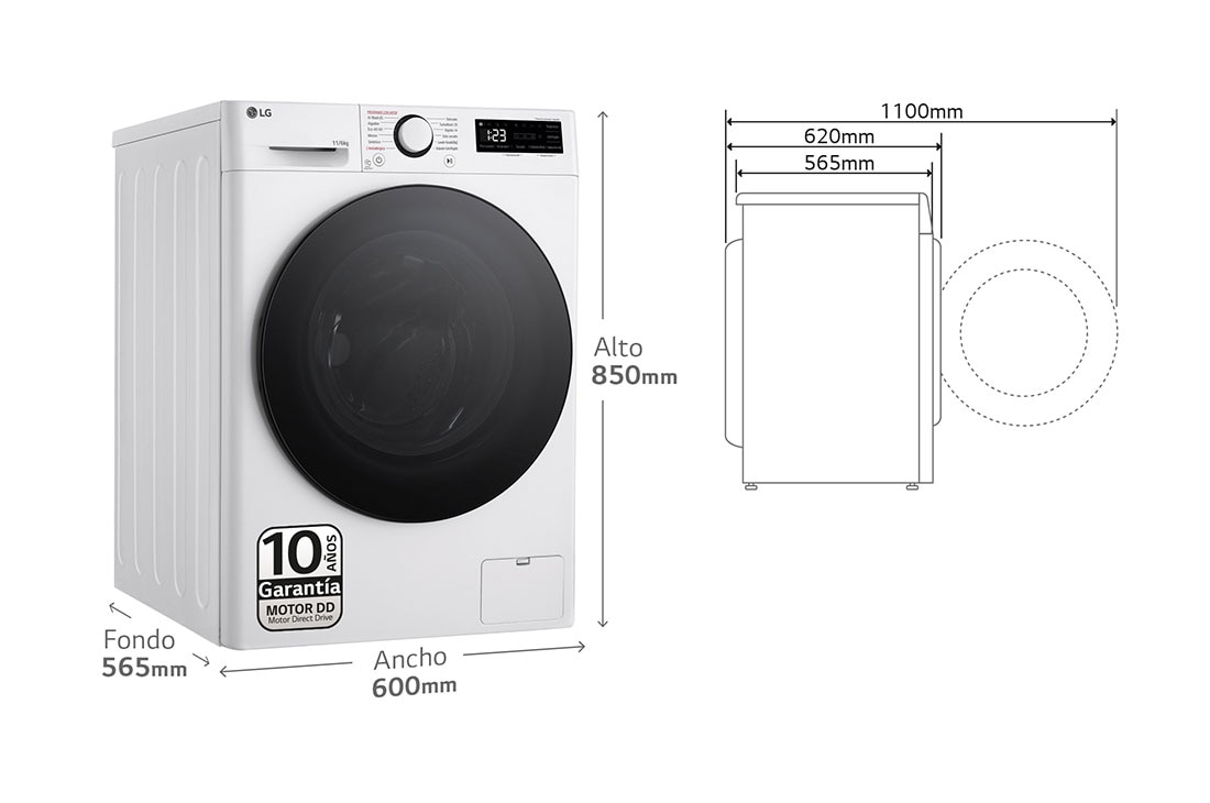 LG Lavasecadora inteligente AI Direct Drive TM, Turbowash 360º, 11/6kg, 1400rpm, Un 10% más eficiente que A(lavado) / D(secado) Blanca, Serie 600, F4DR6011AGW
