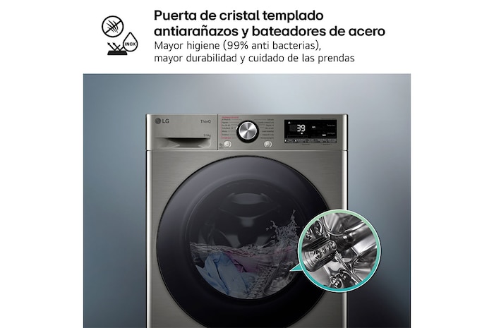 LG Outlet Lavasecadora inteligente AI Direct Drive™, Turbowash 360º, 9/6kg, 1400rpm, Un 10% más eficiente que A(lavado) /D(secado), Inox, Serie 700, F4DR7009AGS.OUTLET