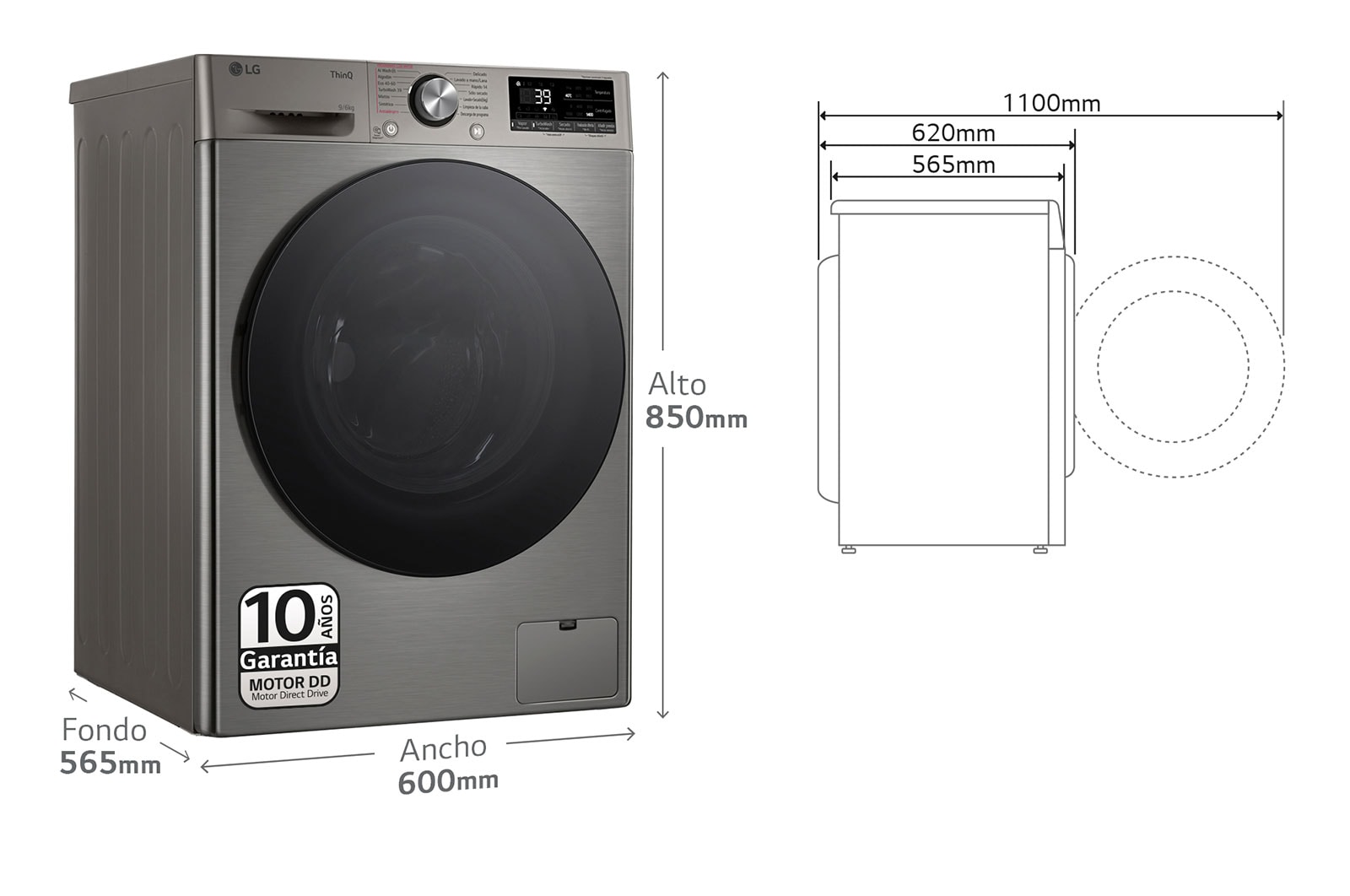 LG Outlet Lavasecadora inteligente AI Direct Drive™, Turbowash 360º, 9/6kg, 1400rpm, Un 10% más eficiente que A(lavado) /D(secado), Inox, Serie 700, F4DR7009AGS.OUTLET
