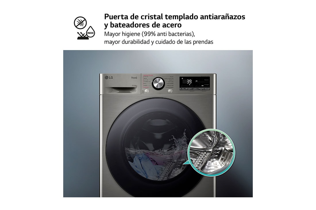LG Lavasecadora inteligente AI Direct Drive TM, Turbowash 360º, 11/6kg, 1400rpm,  Un 10% más eficiente que  A(lavado) /D(secado) Inox antihuellas, Serie 700, F4DR7011AGS