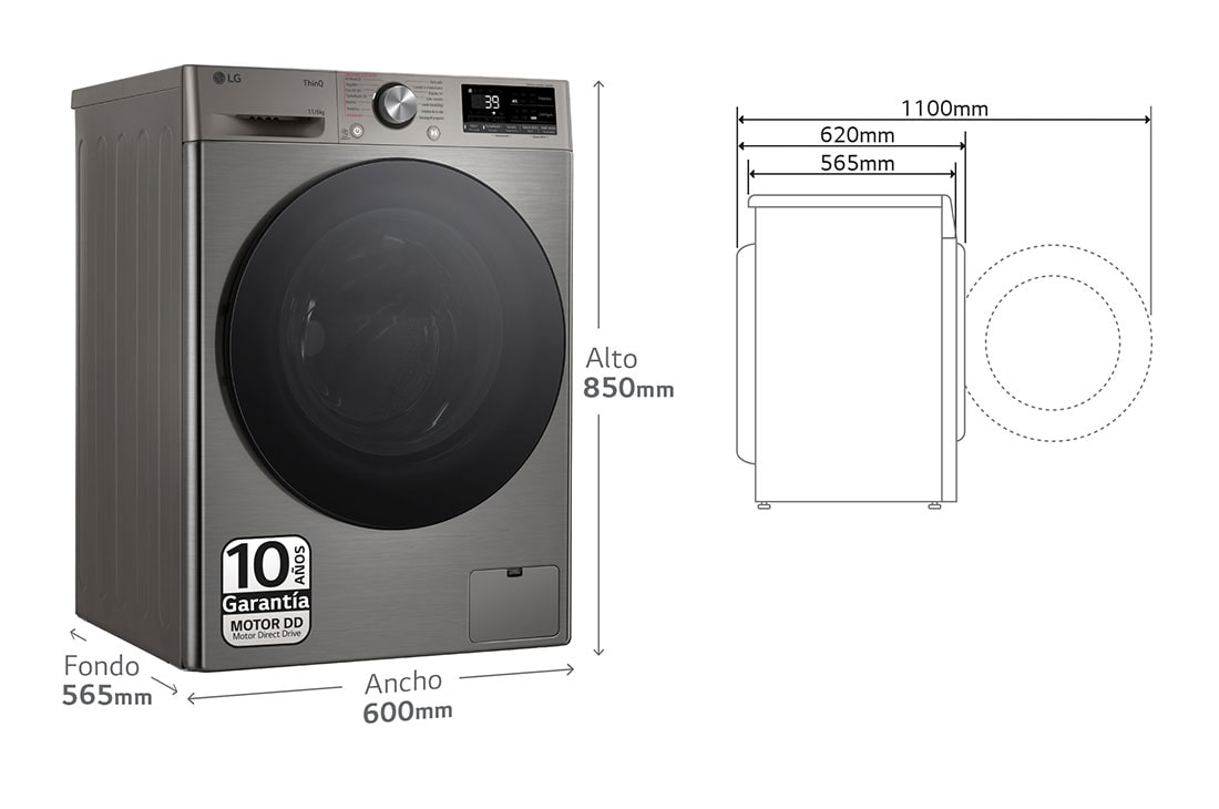 LG Lavasecadora inteligente AI Direct Drive TM, Turbowash 360º, 11/6kg, 1400rpm,  Un 10% más eficiente que  A(lavado) /D(secado) Inox antihuellas, Serie 700, F4DR7011AGS