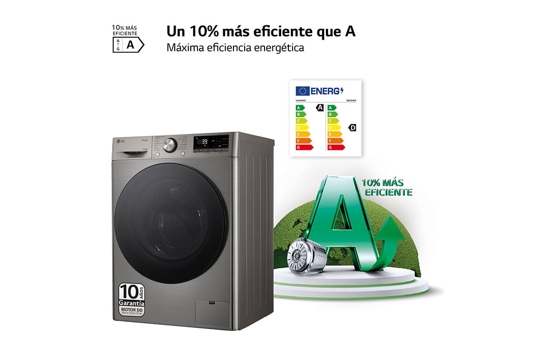 LG Lavasecadora inteligente AI Direct Drive TM, Turbowash 360º, 11/6kg, 1400rpm,  Un 10% más eficiente que  A(lavado) /D(secado) Inox antihuellas, Serie 700, F4DR7011AGS