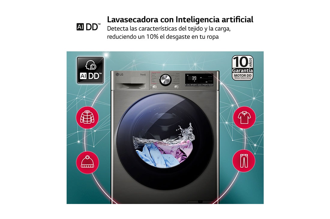 LG Lavasecadora inteligente AI Direct Drive TM, Turbowash 360º, 11/6kg, 1400rpm,  Un 10% más eficiente que  A(lavado) /D(secado) Inox antihuellas, Serie 700, F4DR7011AGS