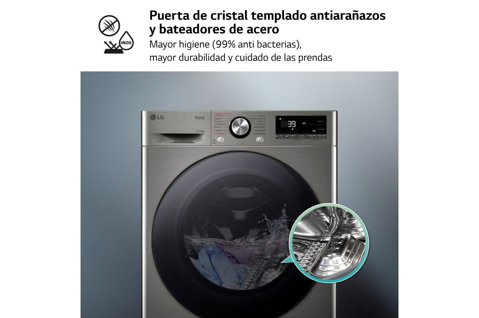 LG Outlet Lavasecadora inteligente AI Direct Drive TM, Turbowash 360º, 11/6kg, 1400rpm, Un 10% más eficiente que A(lavado) /D(secado) Inox antihuellas, Serie 700, F4DR7011AGS.OUTLET