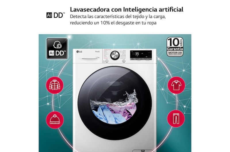 LG Outlet Lavasecadora inteligente AI Direct Drive TM, Turbowash 360º, 11/6kg, 1400rpm, Un 10% más eficiente que A(lavado) /D(secado) Blanca, Serie 700, F4DR7011AGW.OUTLET