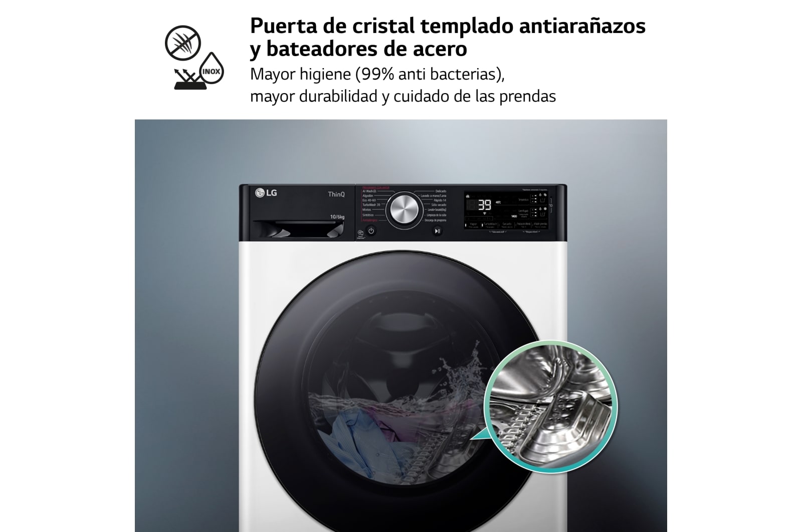 LG Outlet Lavasecadora inteligente AI Direct Driveᵀᴹ, Turbowash 360º, Autodosificación 10/6kg, 1400rpm, Un 10% más eficiente que A(lavado) /D(secado) Blanca, Serie 750, F4DR7510AGW.OUTLET