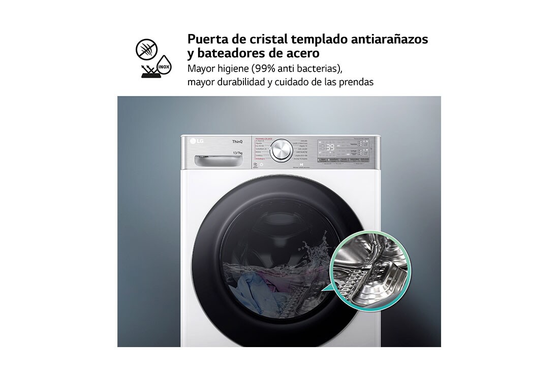 LG Lavasecadora inteligente AI Direct Drive™, Turbowash 360º, Autodosificación 13/7kg, 1400rpm,  Un 10% más eficiente que A(lavado) /D(secado) Blanca, Serie 950, F4DR9513A2W