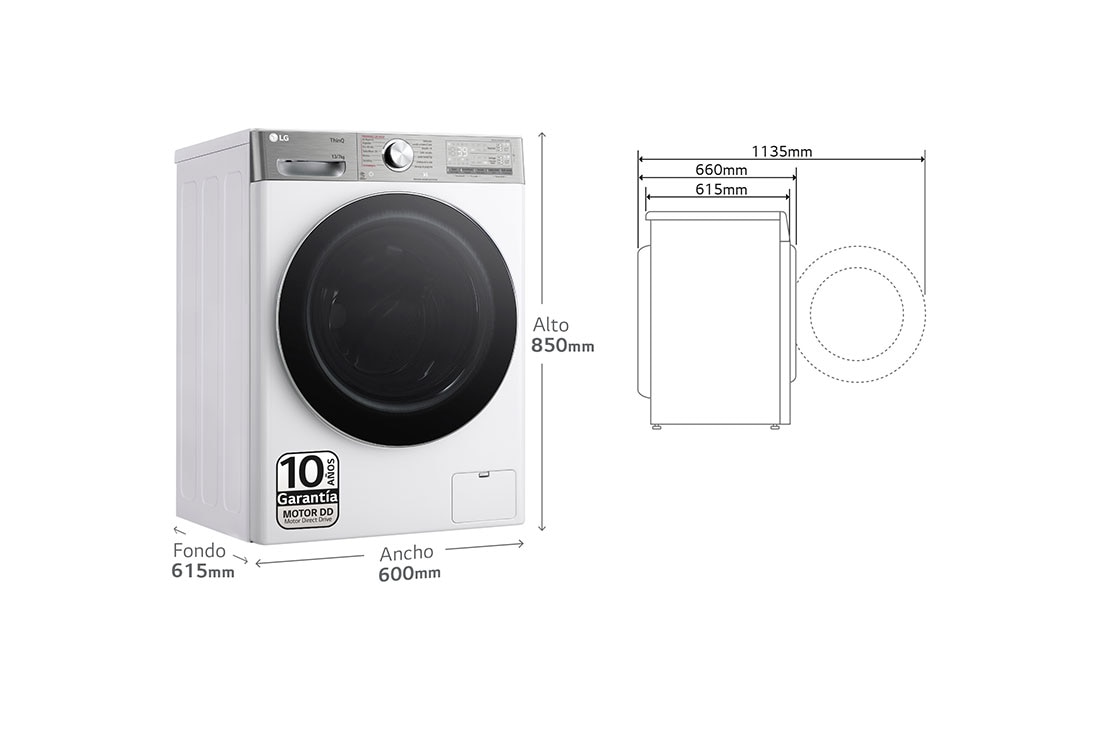 LG Lavasecadora inteligente AI Direct Drive™, Turbowash 360º, Autodosificación 13/7kg, 1400rpm,  Un 10% más eficiente que A(lavado) /D(secado) Blanca, Serie 950, F4DR9513A2W