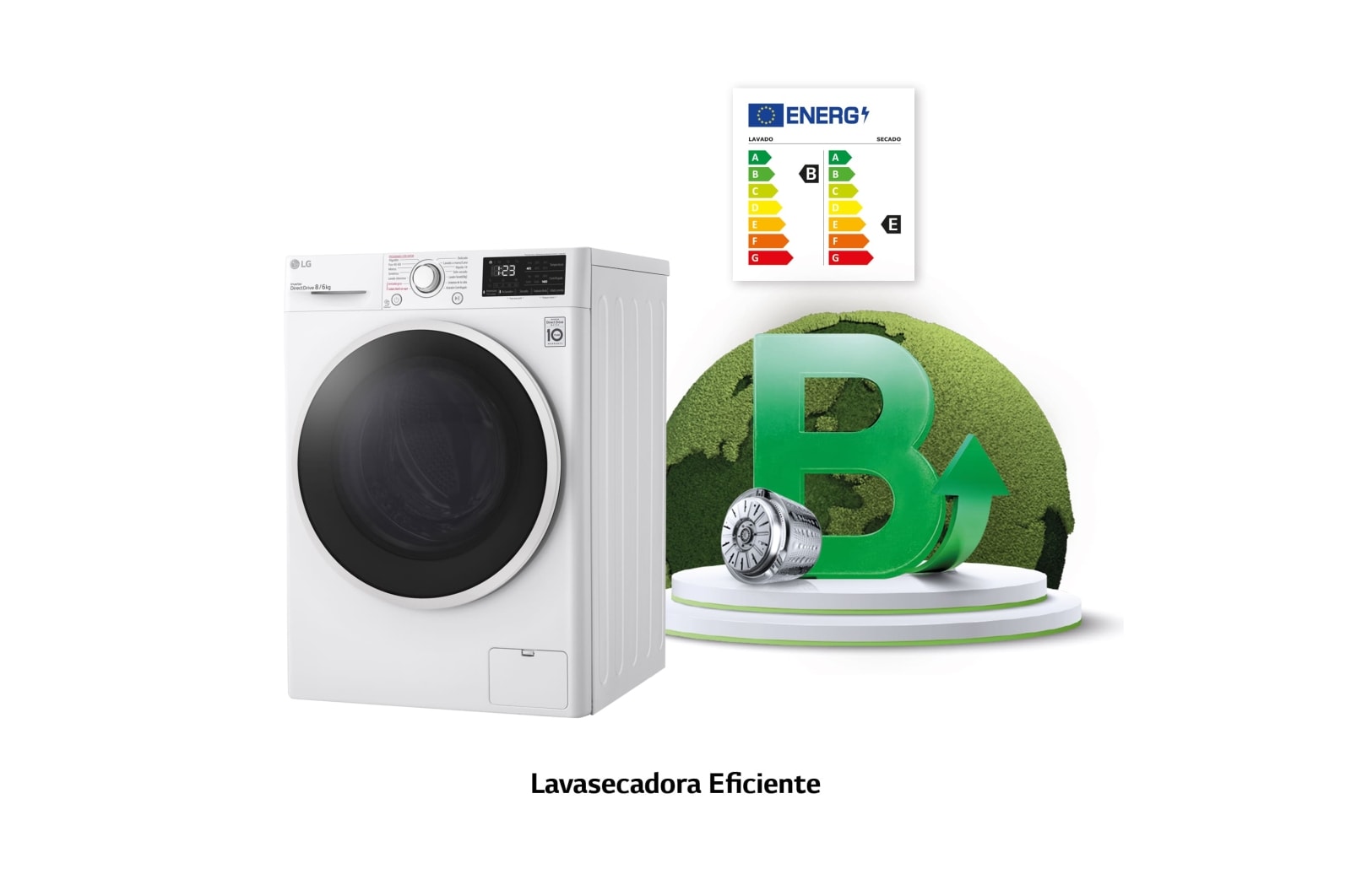 LG Lavasecadora inteligente  AI Direct Drive™,  con Vapor  8/6kg, 1400rpm,  Clasificación B(lavado)/E(secado) Blanca, Serie 310, F4DV3108S1W