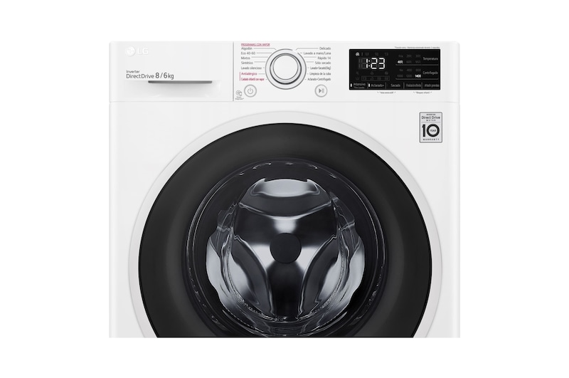LG Lavasecadora inteligente  AI Direct Drive™,  con Vapor  8/6kg, 1400rpm,  Clasificación B(lavado)/E(secado) Blanca, Serie 310, F4DV3108S1W