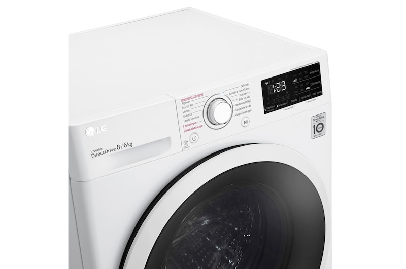LG Lavasecadora inteligente  AI Direct Drive™,  con Vapor  8/6kg, 1400rpm,  Clasificación B(lavado)/E(secado) Blanca, Serie 310, F4DV3108S1W