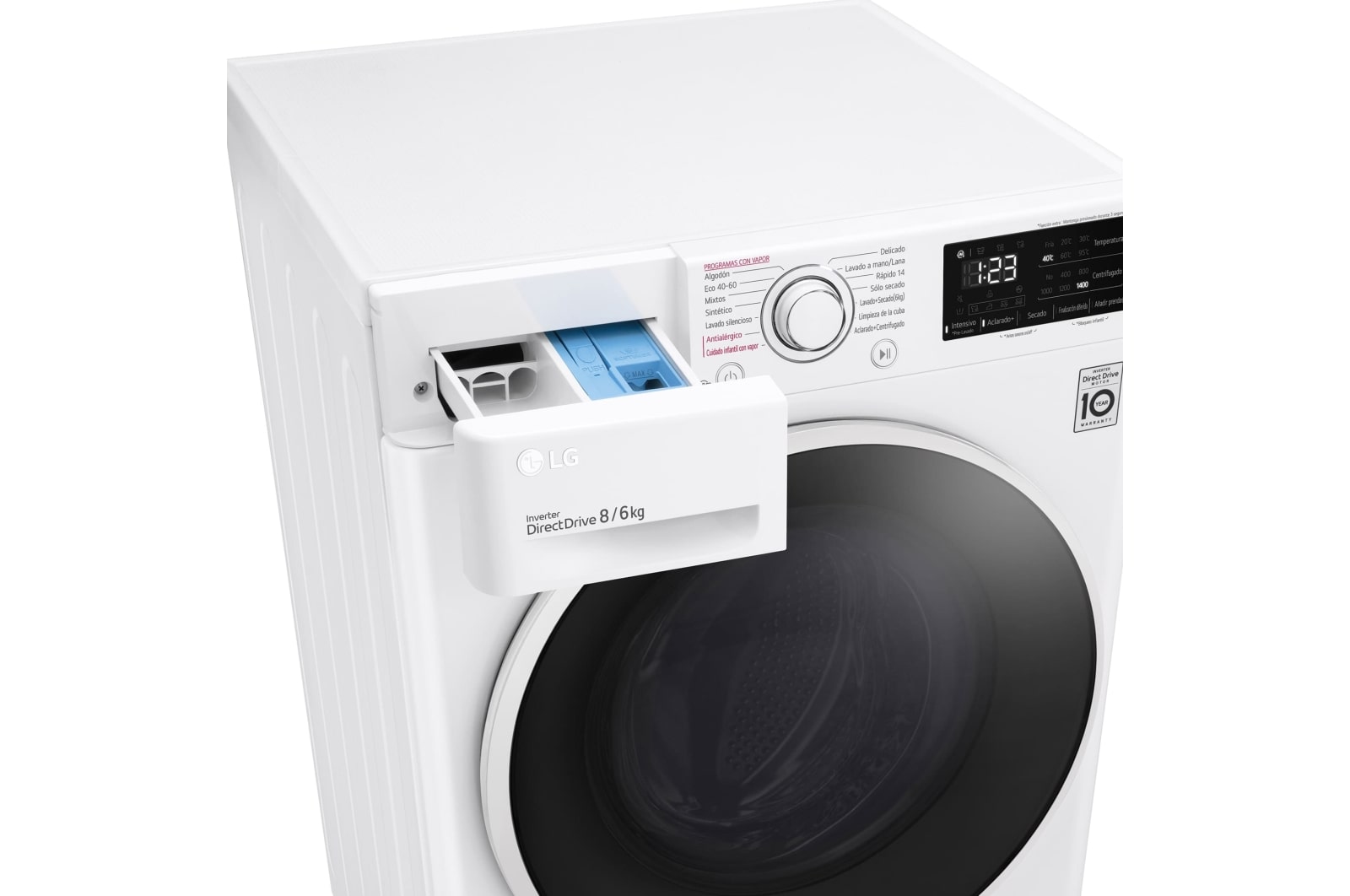 LG Lavasecadora inteligente  AI Direct Drive™,  con Vapor  8/6kg, 1400rpm,  Clasificación B(lavado)/E(secado) Blanca, Serie 310, F4DV3108S1W