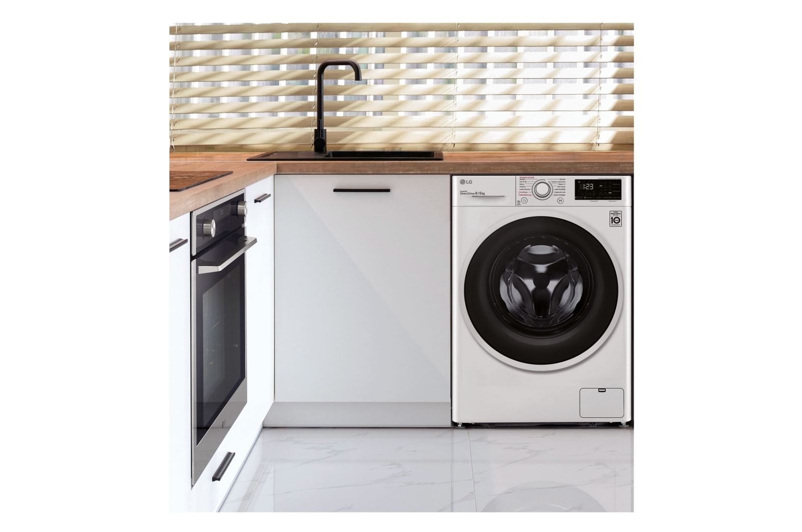 LG Lavasecadora inteligente  AI Direct Drive™,  con Vapor  8/6kg, 1400rpm,  Clasificación B(lavado)/E(secado) Blanca, Serie 310, F4DV3108S1W