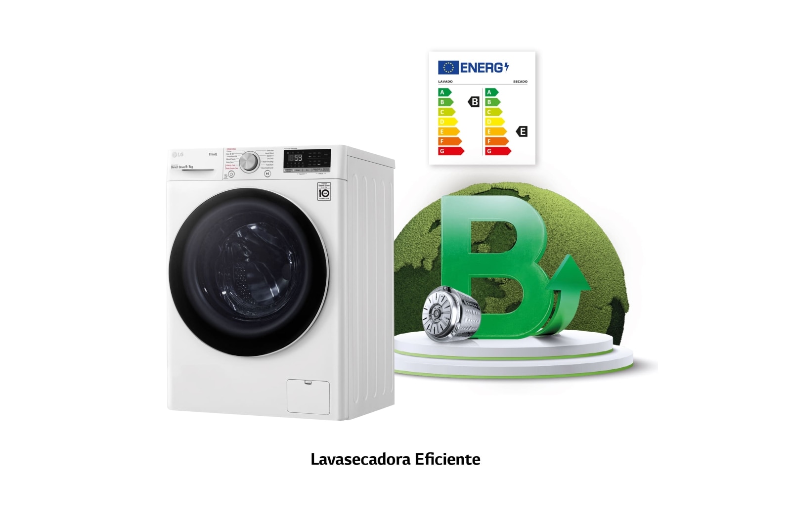 LG Lavasecadora inteligente AI Direct Drive 9/6kg, 1400rpm, Clasificación E, Blanca, Serie 500, F4DV5009S0W