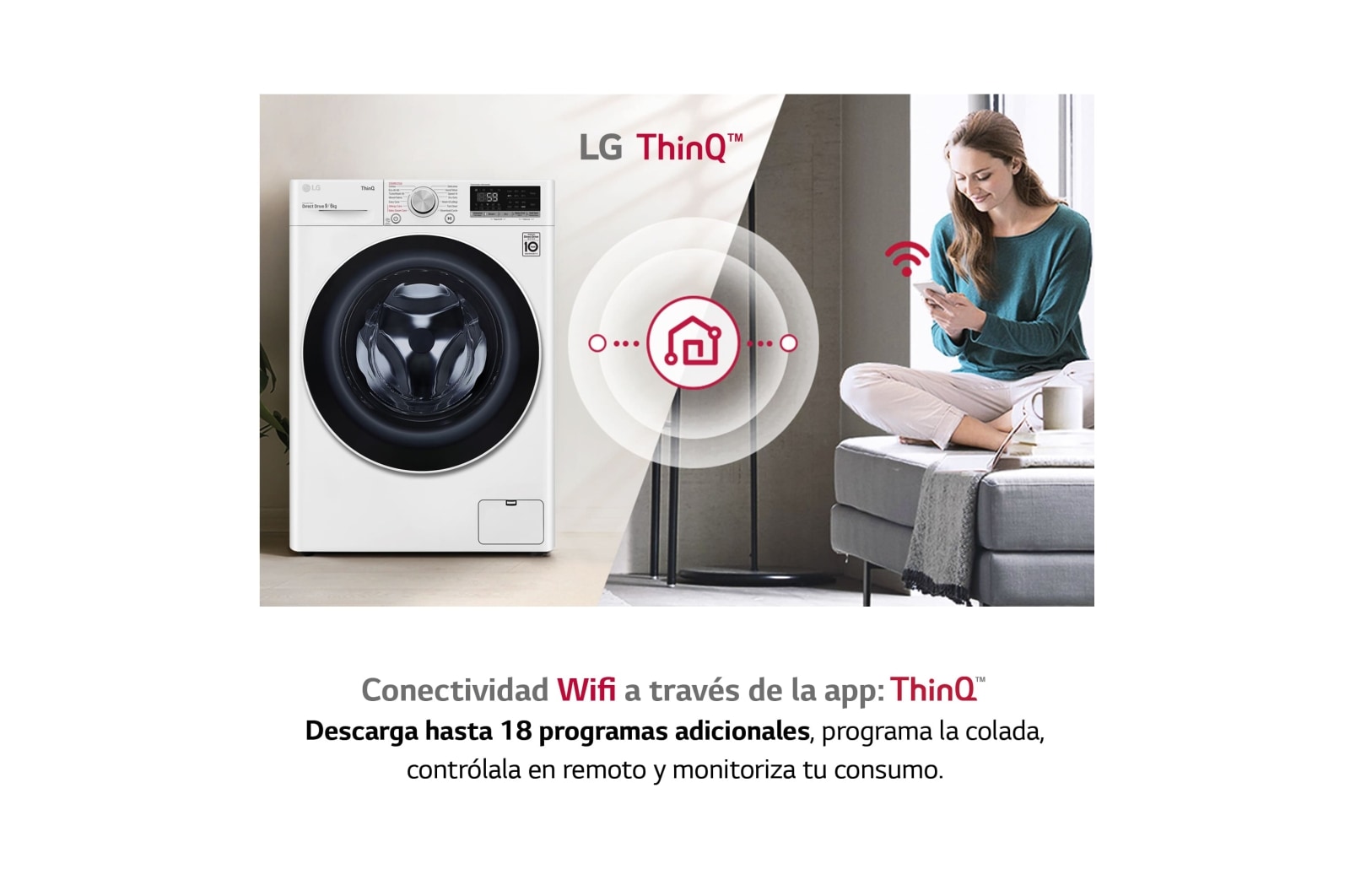 LG Lavasecadora inteligente AI Direct Drive 9/6kg, 1400rpm, Clasificación E, Blanca, Serie 500, F4DV5009S0W