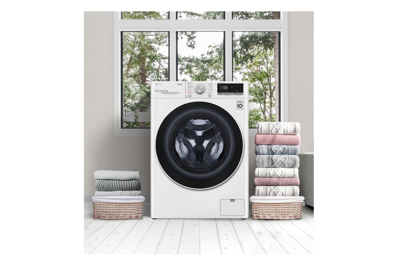LG Lavasecadora inteligente AI Direct Drive 9/6kg, 1400rpm, Clasificación E, Blanca, Serie 500, F4DV5009S0W