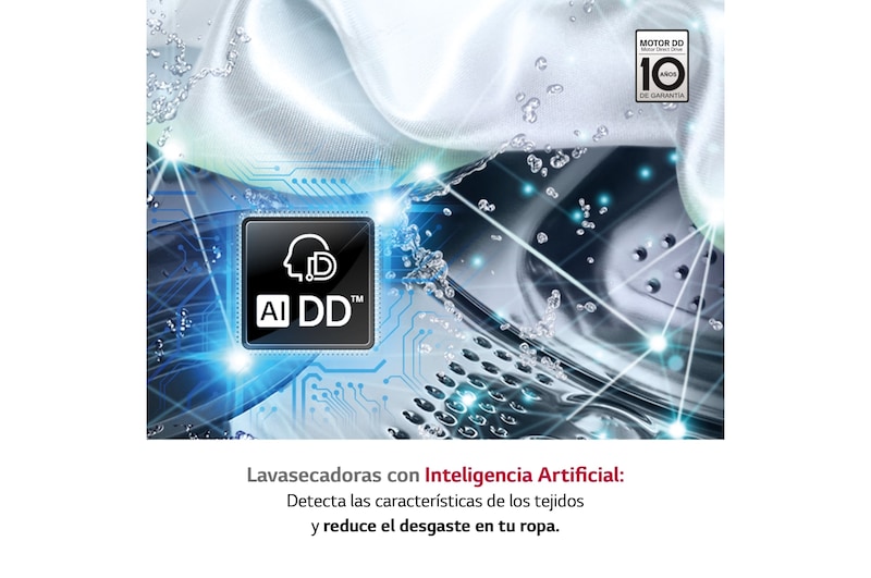 LG Lavasecadora inteligente AI Direct Drive 10,5/7kg, 1400rpm, clasificación B(lavado)/E(secado), Blanca, Serie 500, F4DV5010SMW