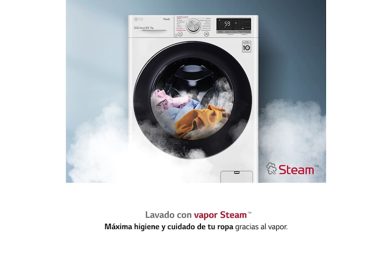 LG Lavasecadora inteligente AI Direct Drive 10,5/7kg, 1400rpm, clasificación B(lavado)/E(secado), Blanca, Serie 500, F4DV5010SMW