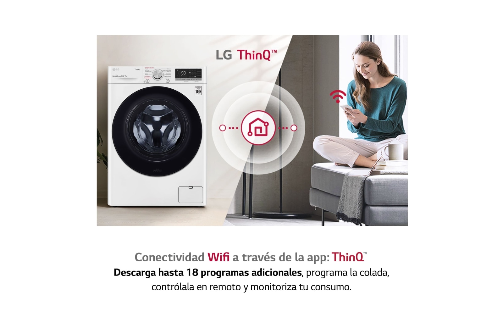 LG Lavasecadora inteligente AI Direct Drive 10,5/7kg, 1400rpm, clasificación B(lavado)/E(secado), Blanca, Serie 500, F4DV5010SMW