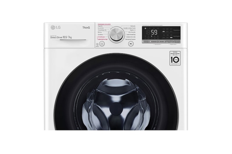LG Lavasecadora inteligente AI Direct Drive 10,5/7kg, 1400rpm, clasificación B(lavado)/E(secado), Blanca, Serie 500, F4DV5010SMW