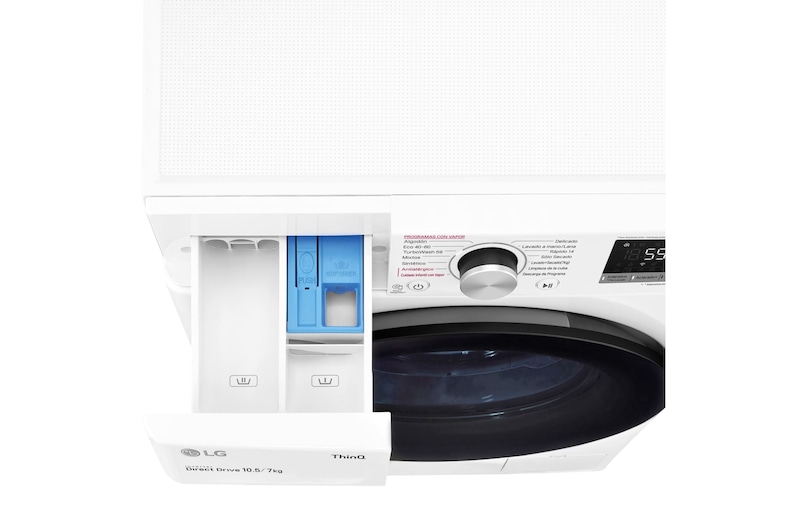 LG Lavasecadora inteligente AI Direct Drive 10,5/7kg, 1400rpm, clasificación B(lavado)/E(secado), Blanca, Serie 500, F4DV5010SMW