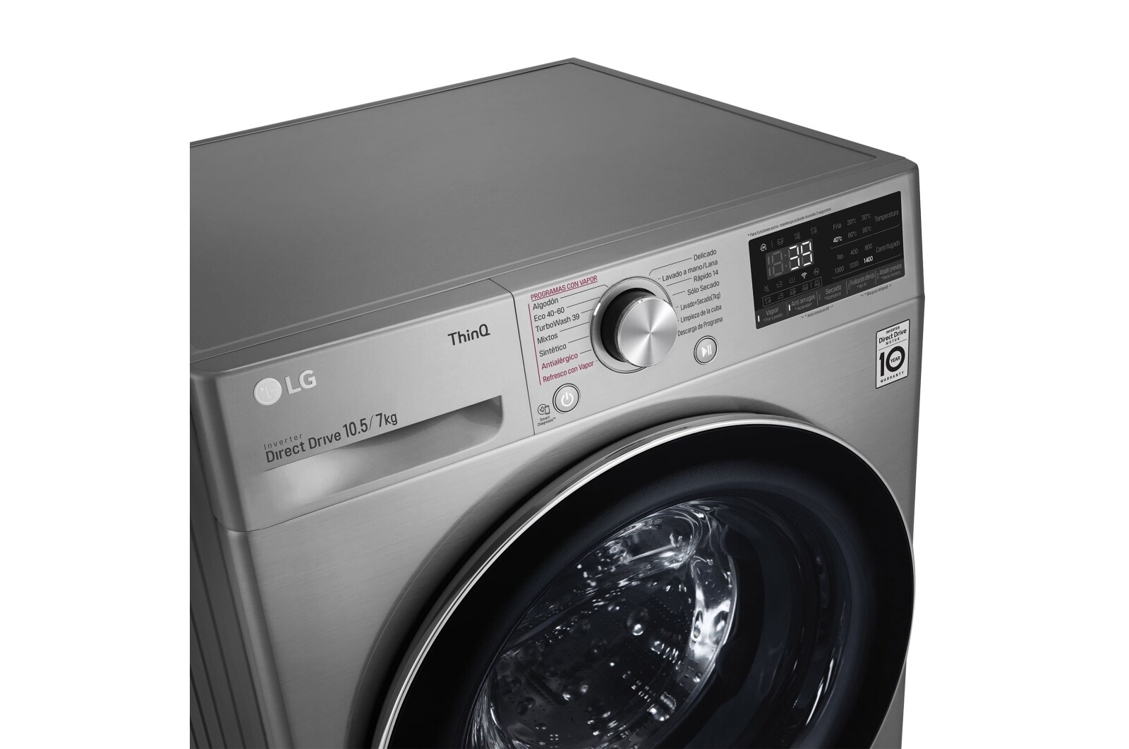 LG Lavasecadora inteligente AI Direct Drive 10,5/7kg, 1400rpm, Clasificación A(lavado)/E(secado), Inox antihuellas, Serie 700, F4DV7010S2S