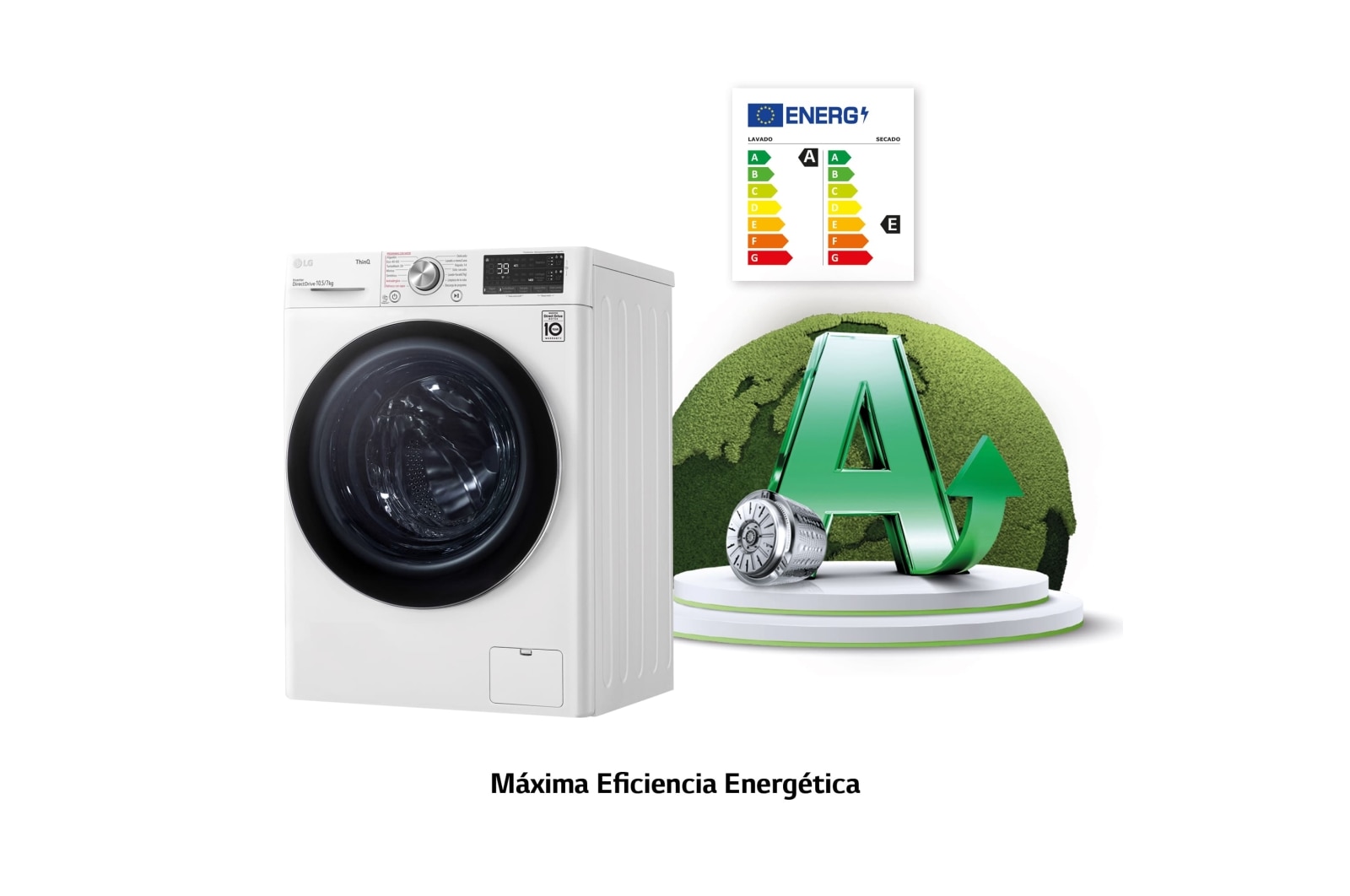 LG Lavasecadora inteligente AI Direct Drive con Autodosificador de detergente 10,5/7kg, 1400rpm, Clasificación A(lavado)/E (secado), Blanca, Serie 750, F4DV7510S2W