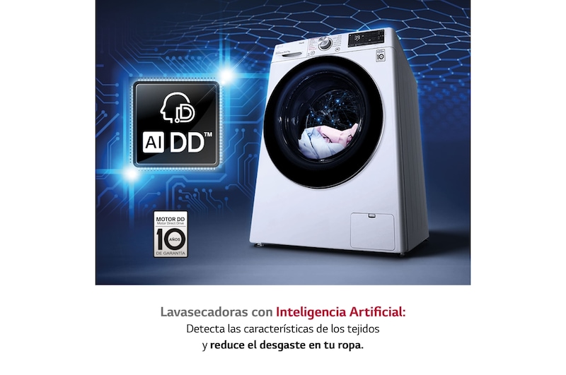 LG Lavasecadora inteligente AI Direct Drive con Autodosificador de detergente 10,5/7kg, 1400rpm, Clasificación A(lavado)/E (secado), Blanca, Serie 750, F4DV7510S2W