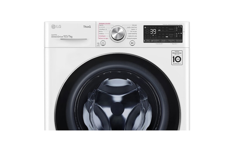 LG Lavasecadora inteligente AI Direct Drive con Autodosificador de detergente 10,5/7kg, 1400rpm, Clasificación A(lavado)/E (secado), Blanca, Serie 750, F4DV7510S2W