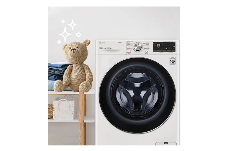 LG Lavasecadora inteligente AI Direct Drive con Autodosificador de detergente 10,5/7kg, 1400rpm, Clasificación A(lavado)/E (secado), Blanca, Serie 750, F4DV7510S2W