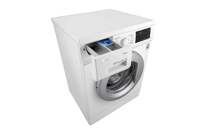 LG Lavadora Inverter Direct Drive 9kg, 1400, Clasificación D, Blanca, Serie 100, F4J3VY4W