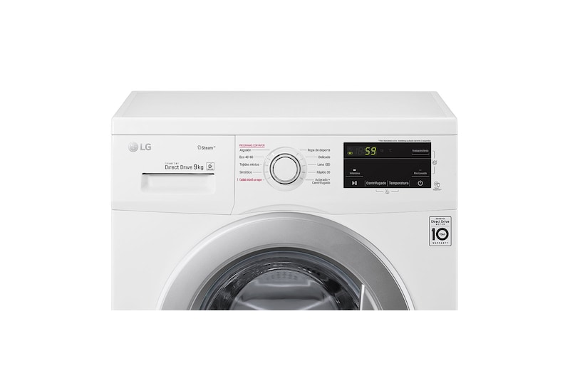 LG Lavadora Inverter Direct Drive 9kg, 1400, Clasificación D, Blanca, Serie 100, F4J3VY4W