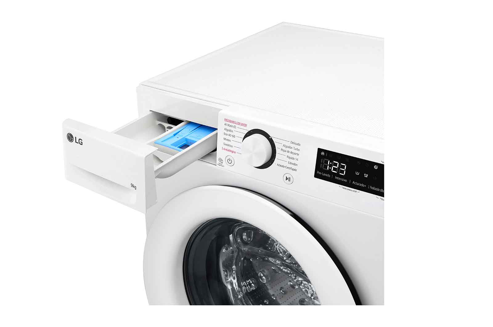 LG Lavadora inteligente AI Direct Drive,  Vapor,  9kg ,  1400rpm Un 10% más eficiente que A, Serie 500, F4WR5009A3W