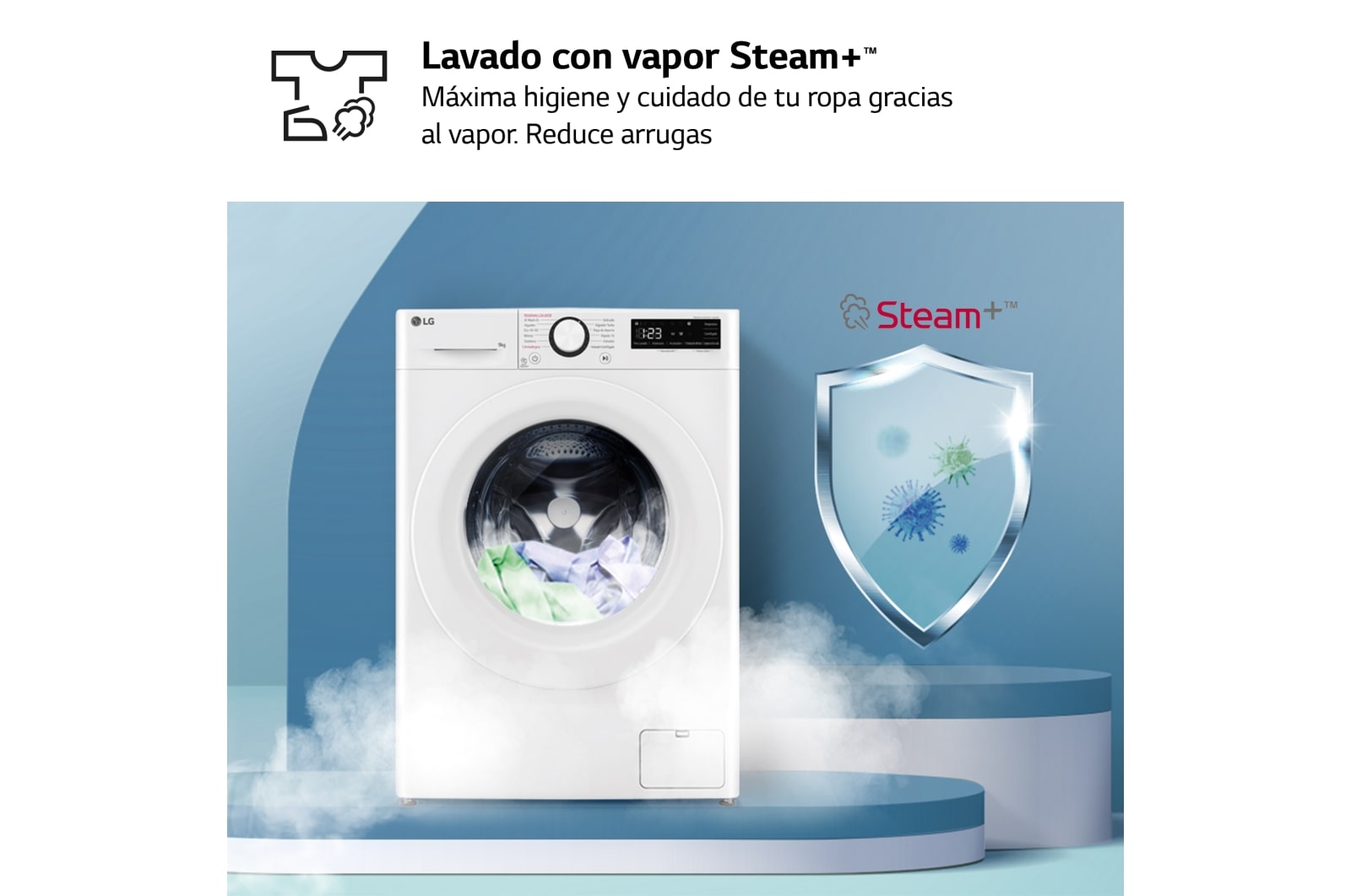 LG Lavadora inteligente AI Direct Drive,  Vapor,  9kg ,  1400rpm Un 10% más eficiente que A, Serie 500, F4WR5009A3W
