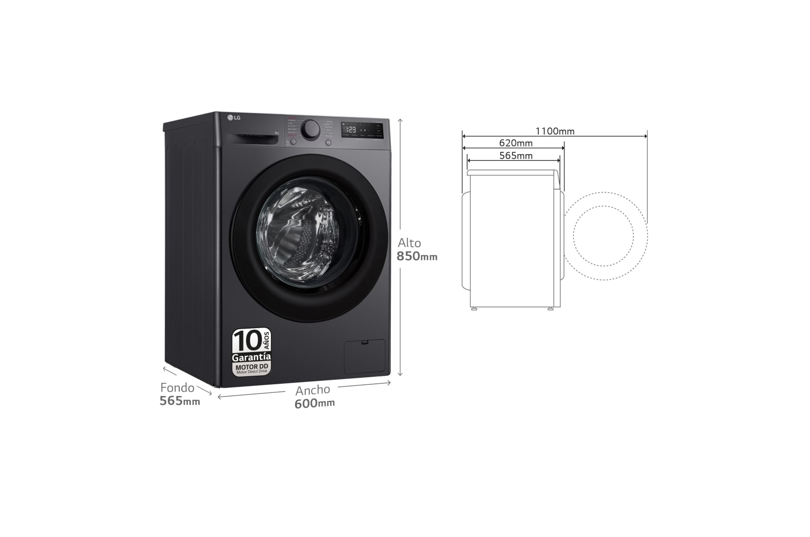 LG Lavadora inteligente AI Direct Drive, Vapor, 9kg , 1400rpm Un 10% más eficiente que A, Serie 500, F4WR5009A6M.OUTLET