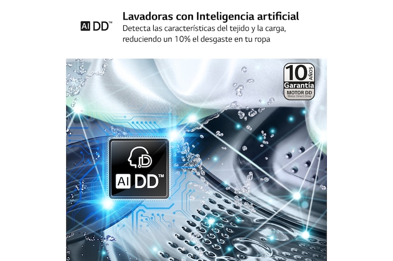 LG Outlet Lavadora inteligente AI Direct Drive, Vapor, 9kg , 1400rpm Un 10% más eficiente que A, Serie 500, WR5009A6M.OUTLET