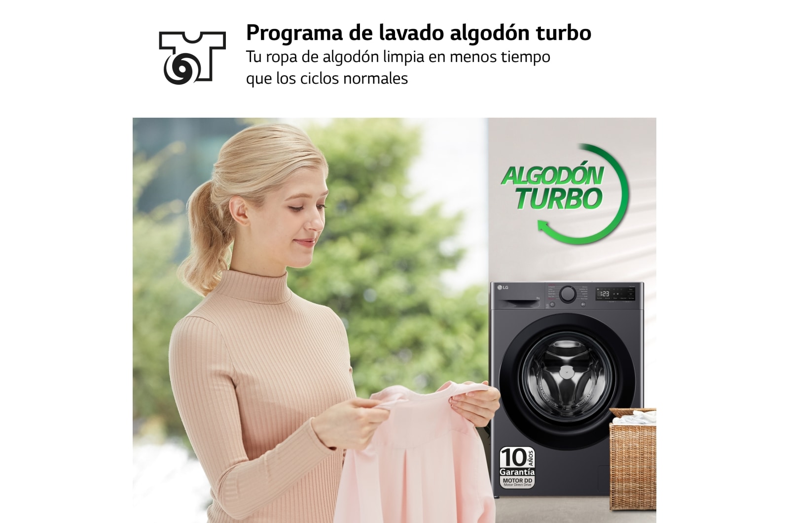 LG Lavadora inteligente AI Direct Drive, Vapor, 9kg , 1400rpm Un 10% más eficiente que A, Serie 500, F4WR5009A6M.OUTLET