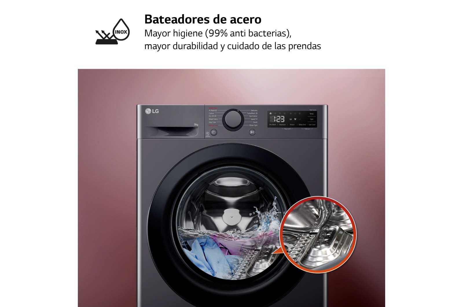 LG Lavadora inteligente AI Direct Drive, Vapor, 9kg , 1400rpm Un 10% más eficiente que A, Serie 500, F4WR5009A6M.OUTLET