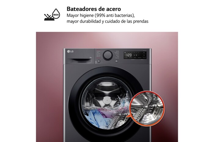 LG Lavadora inteligente AI Direct Drive, Vapor, 9kg , 1400rpm Un 10% más eficiente que A, Serie 500, F4WR5009A6M.OBSEXC