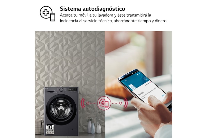 LG Lavadora inteligente AI Direct Drive, Vapor, 9kg , 1400rpm Un 10% más eficiente que A, Serie 500, F4WR5009A6M.OBSEXC