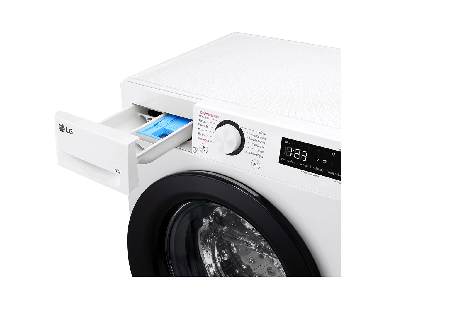 LG Lavadora inteligente AI Direct Drive,  Vapor,  9kg ,  1400rpm Un 10% más eficiente que A, Serie 500, F4WR5009A6W