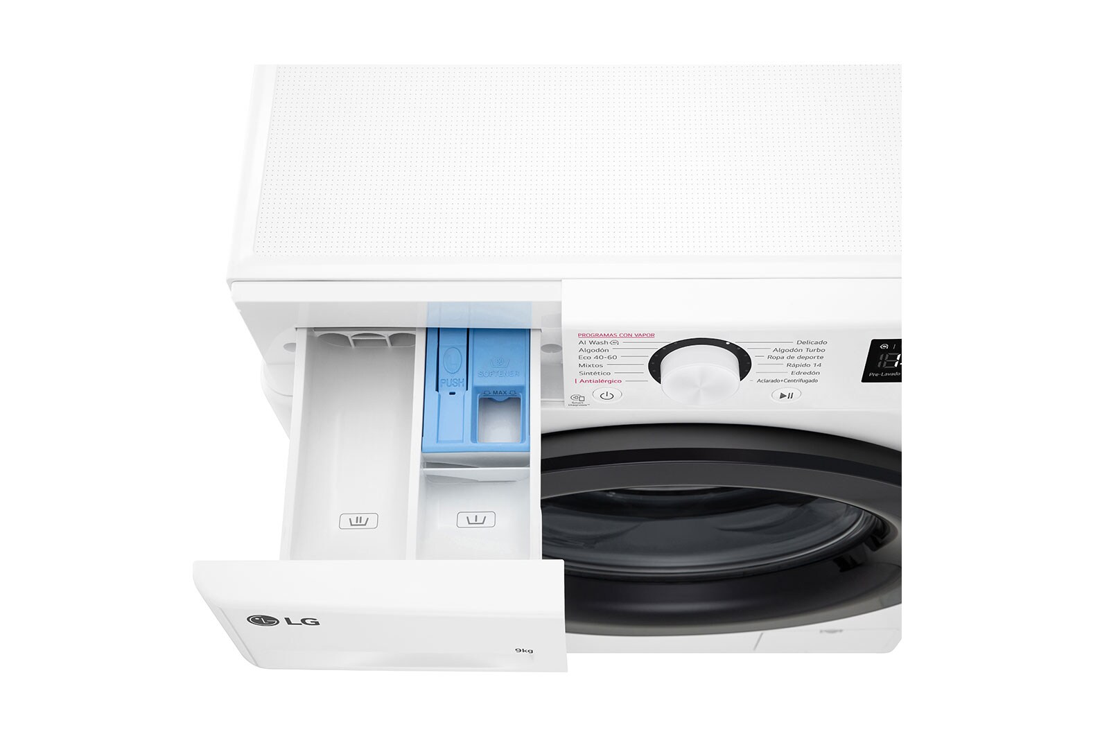 LG Lavadora inteligente AI Direct Drive,  Vapor,  9kg ,  1400rpm Un 10% más eficiente que A, Serie 500, F4WR5009A6W