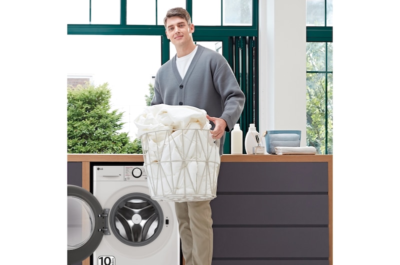 LG Outlet Lavadora inteligente AI Direct Drive, Vapor, 9kg , 1400rpm Un 10% más eficiente que A, Serie 500, WR5009A6W.OUTLET