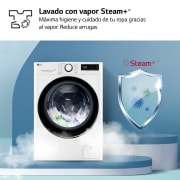 LG Lavadora inteligente AI Direct Drive, Vapor, 9kg , 1400rpm Un 10% más eficiente que A, Serie 500, F4WR5009A6W.OUTLET