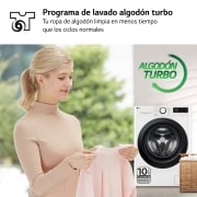 LG Lavadora inteligente AI Direct Drive, Vapor, 9kg , 1400rpm Un 10% más eficiente que A, Serie 500, F4WR5009A6W.OUTLET