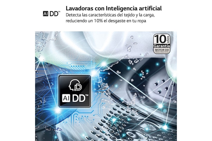 LG Lavadora inteligente AI Direct Drive, Vapor, 10kg , 1400rpm Un 10% más eficiente que A, Serie 500, WR5010A6W.OBSEXC