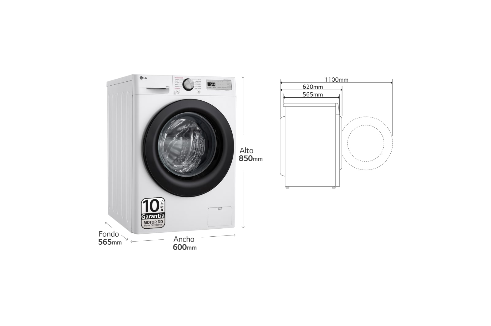 LG Lavadora inteligente AI Direct Drive, Vapor, 11kg ,1400rpm Un 10% más eficiente que A, Serie 500, F4WR5011A6F