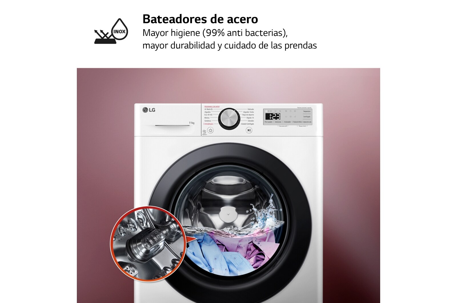 LG Lavadora inteligente AI Direct Drive, Vapor, 11kg ,1400rpm Un 10% más eficiente que A, Serie 500, F4WR5011A6F