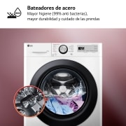LG Lavadora inteligente AI Direct Drive, Vapor, 11kg ,1400rpm Un 10% más eficiente que A, Serie 500, F4WR5011A6F