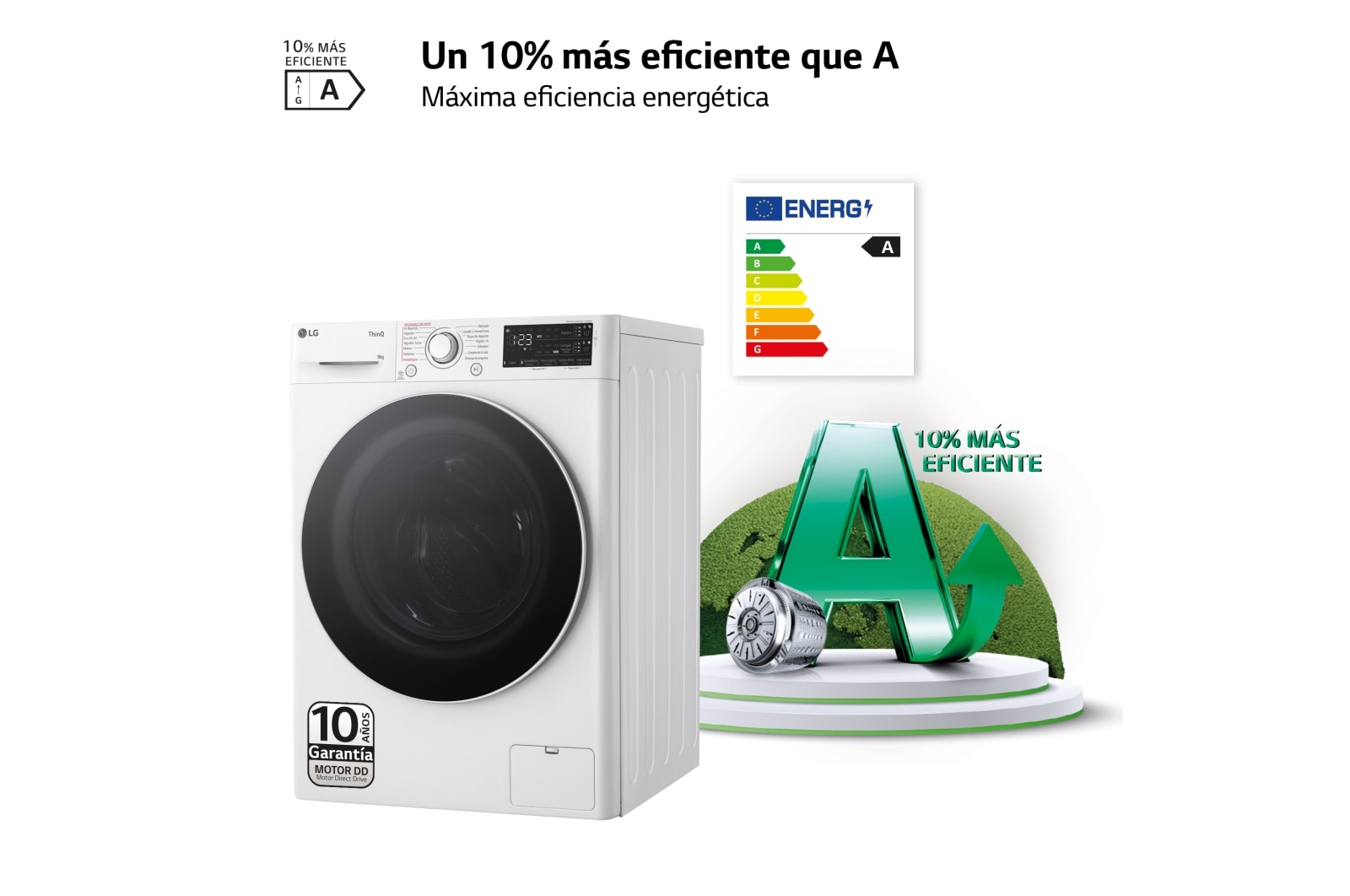 LG Outlet Lavadora inteligente AI Direct Drive. Vapor, Autodosificación, 9kg , 1400rpm Un 10% más eficiente que A, Serie 550, F4WR5509A0W.OUTLET